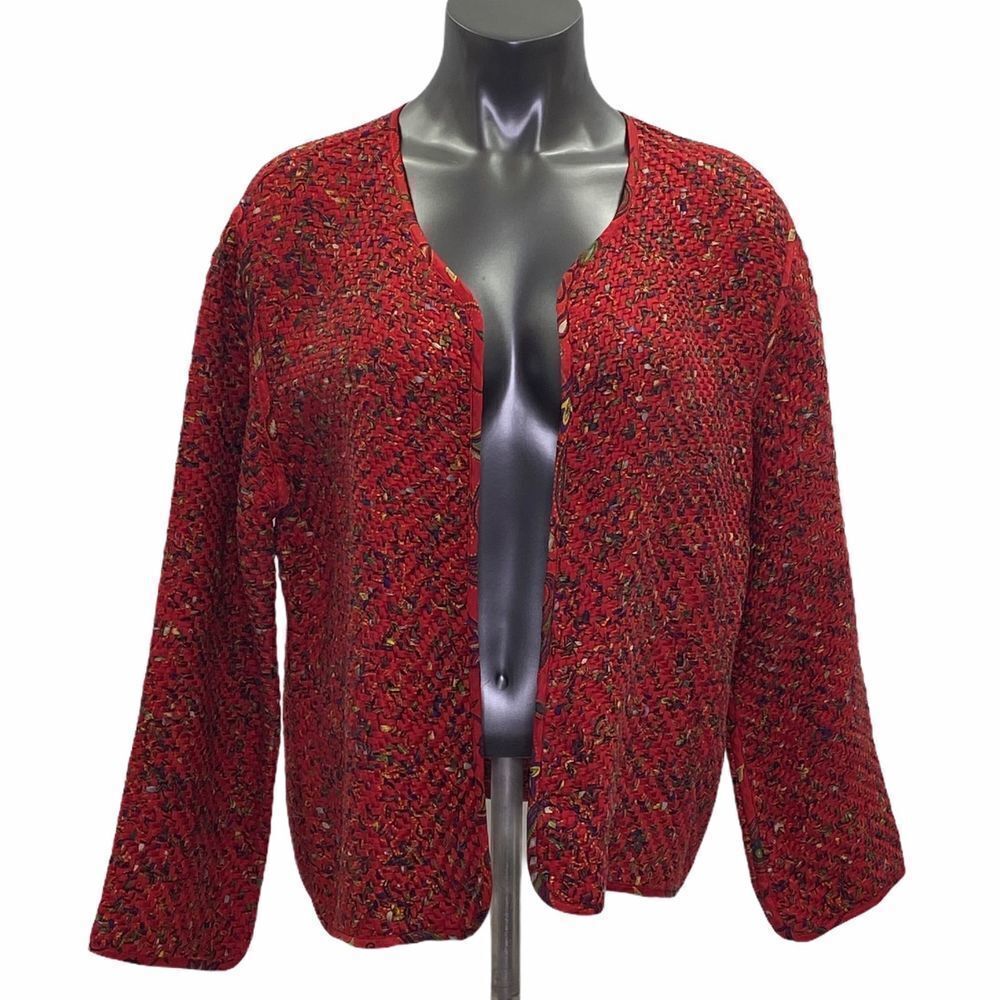 CHICO'S design red woven silk cardigan sz 8.